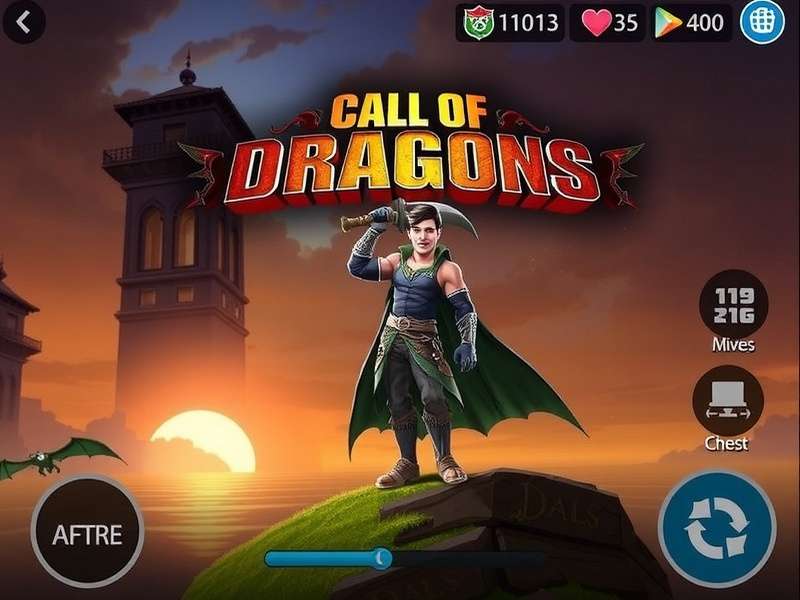 Call of Dragons गेमप्ले स्क्रीनशॉट, दिखाते हुए ड्रैगन और योद्धा
