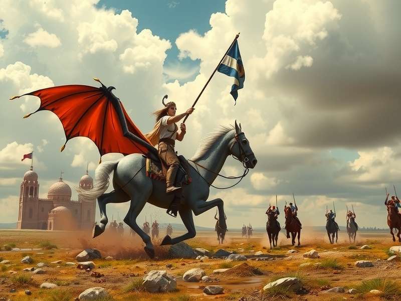 Call of Dragons गेम में घुड़सवार सेना की तस्वीर, जो युद्ध के मैदान में दौड़ रही है