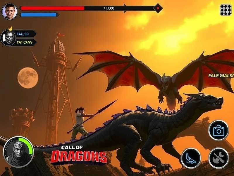 Call of Dragons गेमप्ले स्क्रीनशॉट - योद्धा और ड्रैगन लड़ाई
