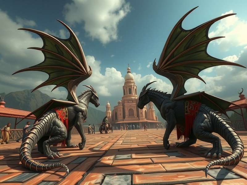 Call of Dragons गेम का एक शानदार दृश्य, ड्रेगन और योद्धाओं के साथ