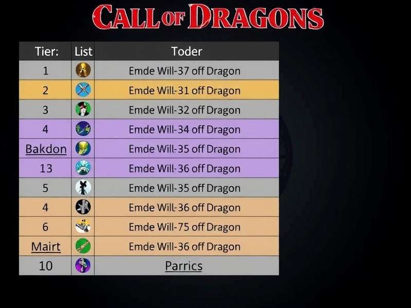 Call of Dragons Hero Tier List visualization showing S, A, B tier rankings