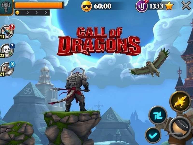 Call of Dragons game scene showing dragons and magical resources