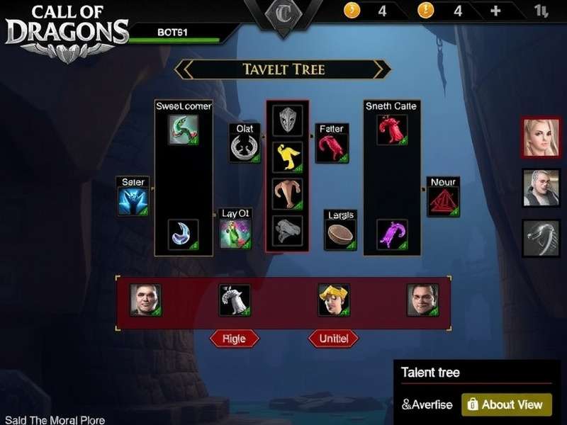 Call of Dragons Talent Tree Interface showing multiple branches and skills