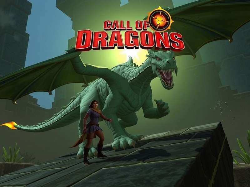 Epic fantasy battle scene from Call of Dragons with dragons and warriors